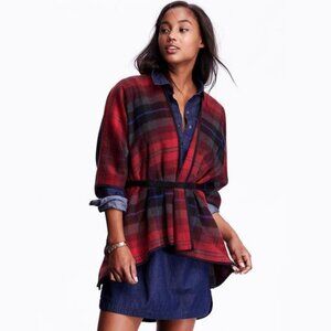 Old Navy Open Front Wool Blend Plaid Poncho